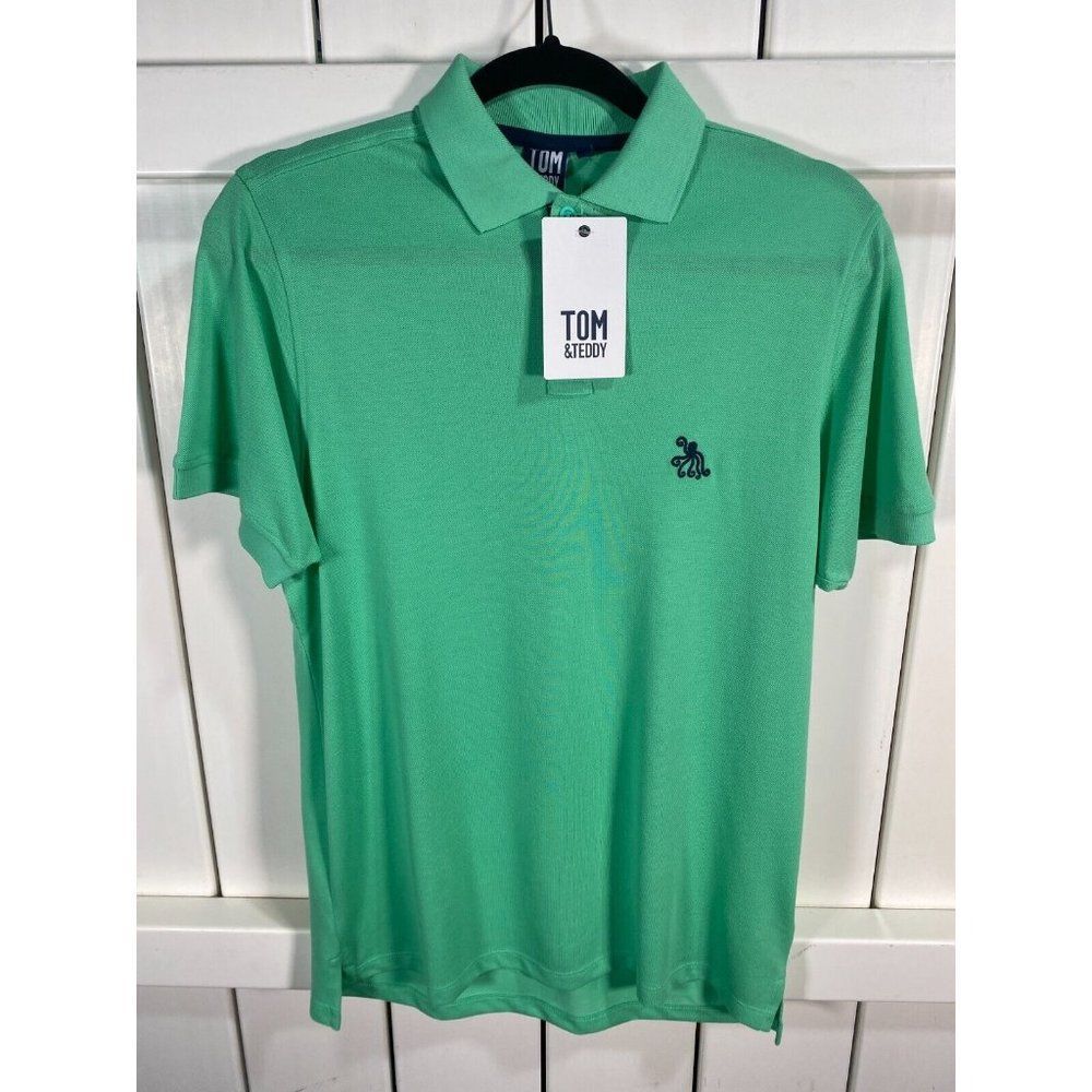 New W/ Tags Tom & Teddy Men's 100% Pima Cotton Polo Shirt Green Medium
